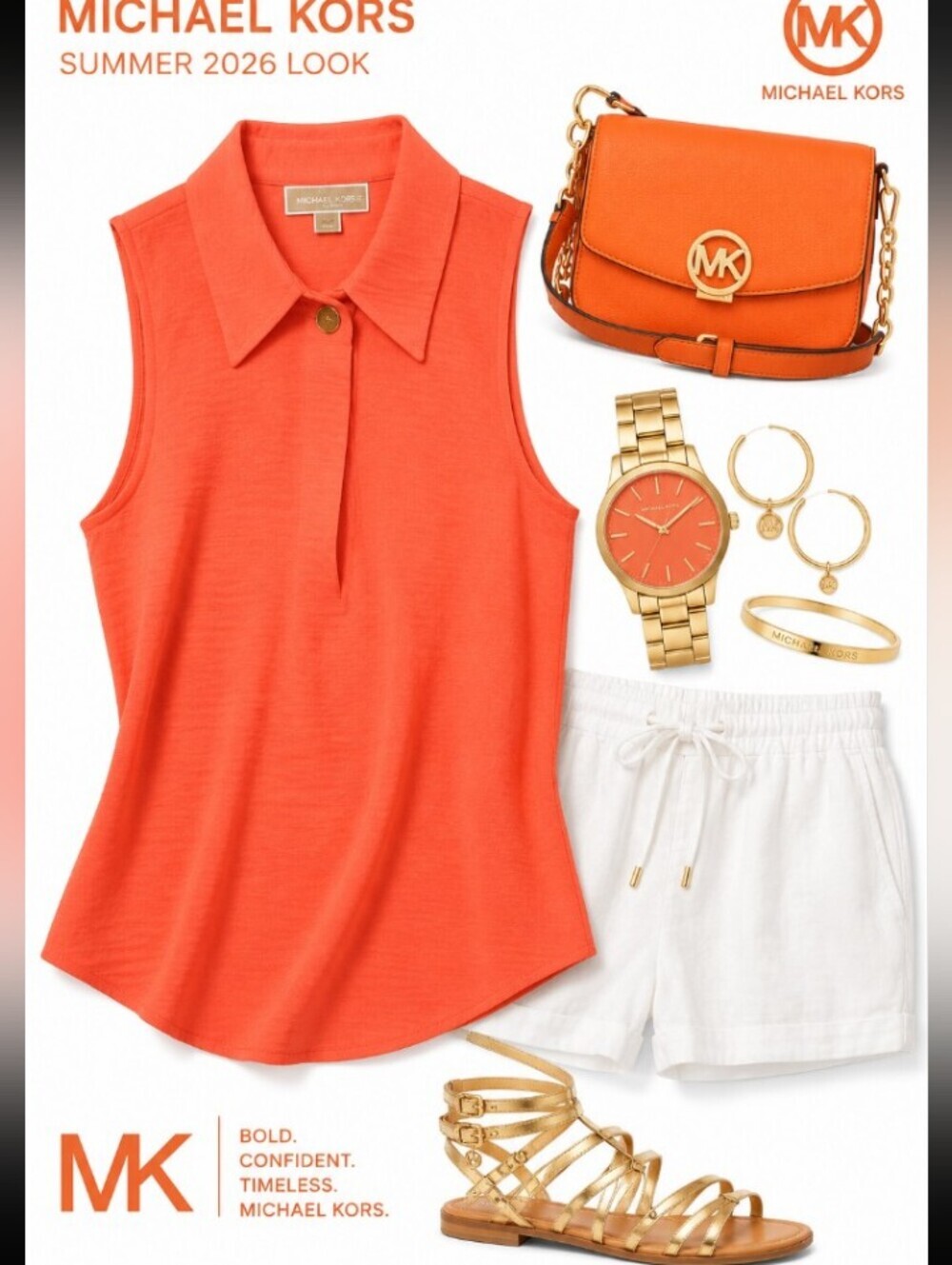 Michael Kors Sleeveless Polo Tank Top Gold Button Detail Silky Collared Small